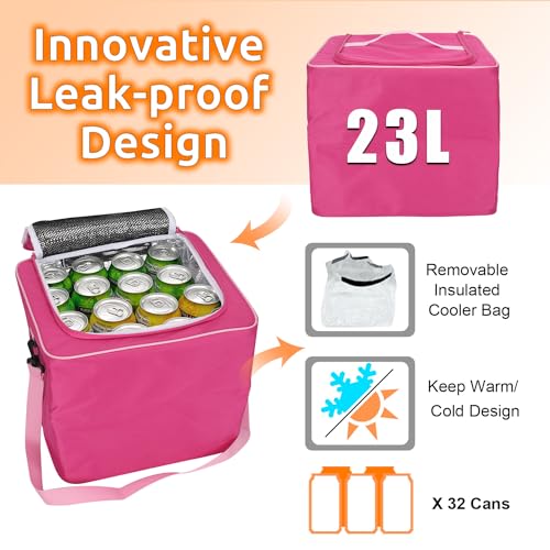 Collapsible Trunk Organizer with Insulated Leakproof Cooler Bag,Removable Lid,Adjustable Securing Straps,3 Compartments Trunk Organizer for SUV,Truck,Sedan(Pink) - color: Pink, size: With Cooler