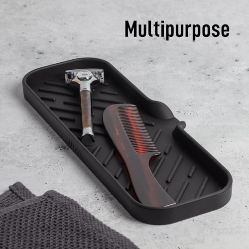 Zulay Kitchen Large Silicone Sponge Holder (12x4) – Flexible Sink Organizer Tray for Kitchen & Bathroom – Multipurpose Soap Dish for Sponges, Makeup, Trinkets & More (Black) - color: Black, size: Large (12x4)