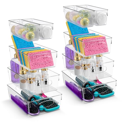 Sorbus Clear Plastic Storage Bins for Organizing, 10 Pack Clear Organizer Bins with Handles, Plastic Storage Bins for Closet, Pantry, Fridge, Medicine Cabinet Organizer, Shelves, Freezer, Drawer - size: Variety Pack, style: 10 Pack