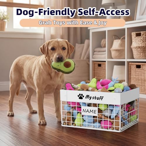 Kaiferty Indestructible X-Large Dog Toy basket, Chew-Proof Medium Toy Bin, Pet Toy Bin Dog Metal Basket for Toys, Puppy Toy Storage Organizer Blankets, Toy Box for Living Room Area (White) - color: White, size: XL:16.5"L x 12.6"W x 8.7"H
