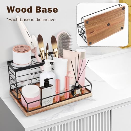 Hair Tool Organizer, Movable Hair Dryer Holder, Hair Styling Tools Storage for Vanity, Bath Counter Organizer, Bathroom Trays for Hair Toiletry, Makeup (12" x 7.7" x 5.8", Wood-Black) - color: Wood-Black, size: 12" x 7.7" x 5.8"