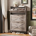 Maupvit Shoe Storage Cabinet with 3 Flip Drawers, Freestanding Organizer with Metal Legs for Entryway, Narrow Shoe Rack Cabinet, Washed Gray - color: Washed Gray, style: 3-Drawers