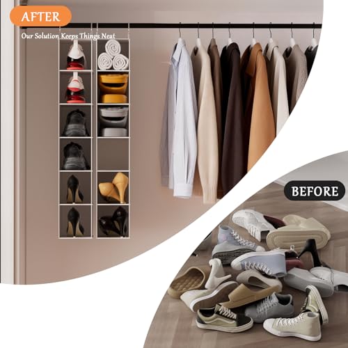 VERONLY Hanging Closet Shelf Shoe Organizer Set of 2 with Woven Bamboo Shelves,11.5 x 31.5 x 5.5 in, 6-Tier Design for Space-Saving Storage,Beige - style: Beige 2-Piece Narrow Hanging Set