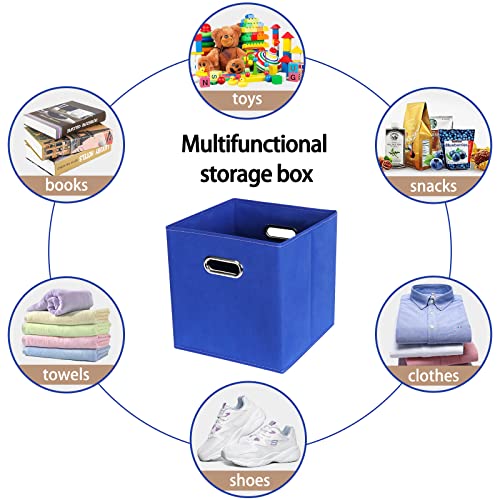 Fabric Cloth Storage Bins,Fabric Cube Bins Organizer with Dual Handles Foldable Cube Storage Baskets for Home Bedroom Storage,Set of 6,(Dark Blue) - color: Dark Blue, size: 6 Pack