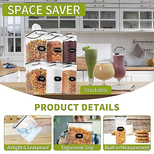 Skroam Cereal Containers Storage of 6 [4L/135.2 oz], Airtight Food Storage Containers with Lids, Plastic Cereal Dispensers for Kitchen & Pantry Organizers and Storage, Measuring Cup & 20 Labels - color: 6 PACK