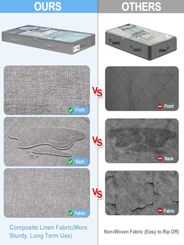 punemi 5 Inches High Low Profile Under Bed Storage Containers，No-Structure,Soft Fabric Zippered Underbed Storage bins for Clothes and Blankets— Fits Under Crib, Couch or Dorm bed,2-Pack,Grey - color: Grey-soft-2pack, size: 5 inch