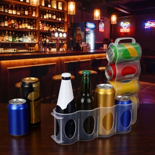 Novabright 6 Pack Portable Soda Can Organizer 11 x 4.2 x 2.2" Beer Cans Holder with Handle 4-slot Plastic Soda Can Holder Dispenser Fridge Storage Sliding Rack for Refrigerator Shelf Kitchen Pantry