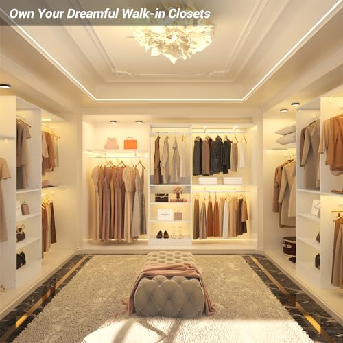 iSunirm 8FT Closet System with Shelves, 96'' Closet Organizer System with 3 Hanging Rods, Wall Mount Bedroom Wardrobe Walk-in Closet, Adjustable Cloth Garment Rack from 5 to 8FT (Cut to Fit), White - color: White