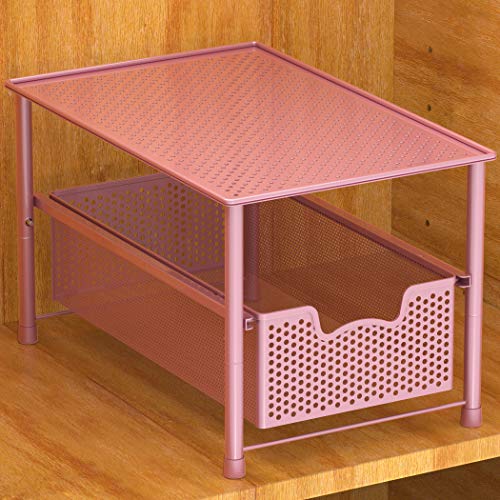 Simple Houseware Stackable Under Sink Cabinet Sliding Basket Organizer Drawer, Pink - color: Pink