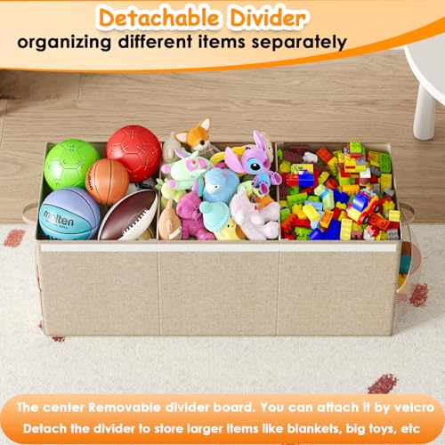 Extra Large Toy Box Chest with Lid, Kids Toy Storage Organizer for Boys Girls, Big Toy Bin Basket Extra Large Toy Storage Box for Living Room Playroom Nursery (40" x14" x16") - color: Beige