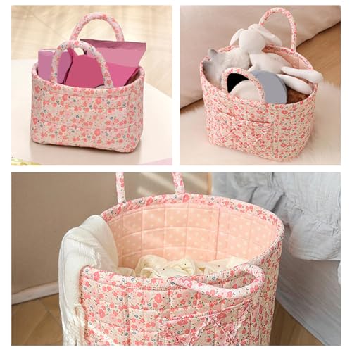Floral Fabric Storage Basket Car Interior Storage Basket Underwear Sundries Laundry Baskets Supplies Home Organizer Bag (Cute floral) - color: Cute floral