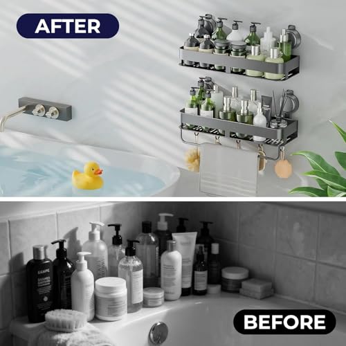 ONXE Shower Caddy Suction Cup,2 Pack Extra-Strong Suction Shower Shelves,No Drilling Rustproof Organizer for Bathroom,Kitchen,Home Decor,Reusable Bathroom Storage with Large Capacity(15.7 inch) - size: 15.7 inch-With bar