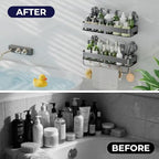 ONXE Shower Caddy Suction Cup,2 Pack Extra-Strong Suction Shower Shelves,No Drilling Rustproof Organizer for Bathroom,Kitchen,Home Decor,Reusable Bathroom Storage with Large Capacity(15.7 inch) - size: 15.7 inch-With bar
