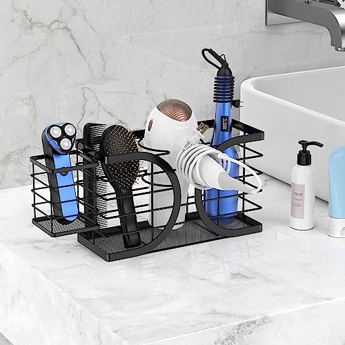 Hair Dryer Holder 3in1 Hair Tool Organizer/Wall Mounted,Cabinet Door or Desk-based Blow Dryer Holder/Height-adjustable Curling Iron Holder/Bathroom Cabinet Organizer for Flat Irons - color: Black-A