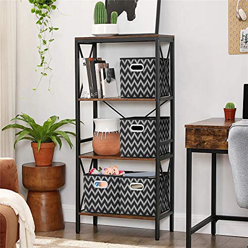 Collapsible Cube Storage Bins Chevron Cloth Storage Inserts Cubes Folding Fabric Storage Boxes 10.5x10.5 X 11 In Black Storage Baskets Drawer for Cube Organizer Storage QY-SC10-6 - color: Gray brown waves(Set of 6)