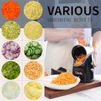 Upgrade Rotary Cheese Grater Shredder with Handle, Strong Suction Base, Multi-purpose Rotary Grater Slicer with 5 Interchangeable Blades for Ice, Vegetables, Fruit, Nuts with Blade Storage Box - color: Black