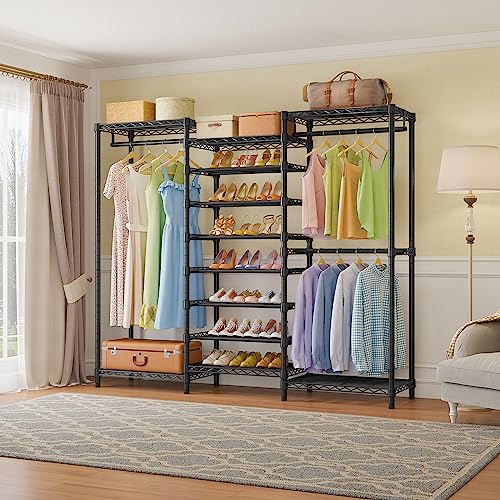 VIPEK S3 Heavy Duty Garment Rack Freestanding Clothes Rack Closet Storage Organizer Large Wardrobe with 6-Tier Shoe Rack, Hanging Rod, Adjustable Shelf, 68.9" L x 15.7" W x 76.4" H, Black - color: Black, style: S3