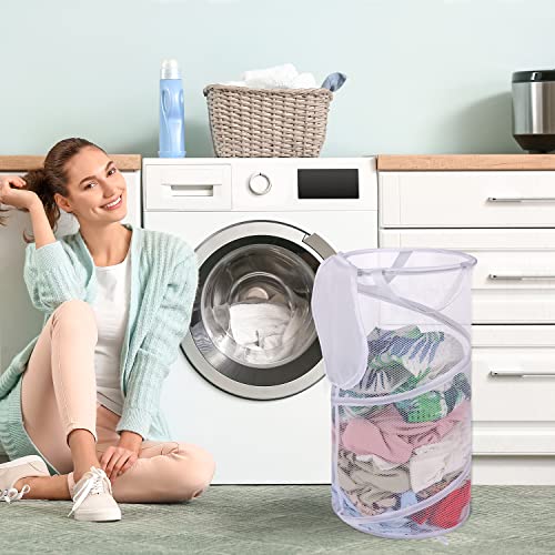 BATTOO Collapsible Laundry Basket with Lid Foldable Mesh Pop Up Hamper with Handles for Laundry Room, Bathroom, Kids Room, College Dorm, Travel, Storage Organizer White - color: White, size: Medium
