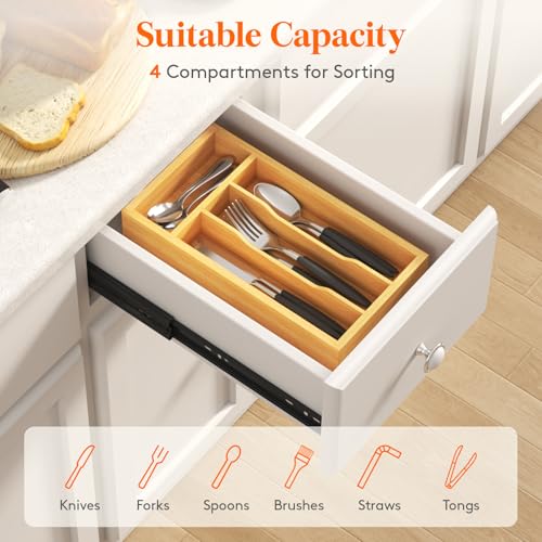 Lifewit Silverware Drawer Organizer, Expandable Utensil Tray for Kitchen, Flatware and Cutlery Holder, Wood Adjustable Storage for Spoons Forks Knives, 6.9 x 12.8, Natural - color: Natural, size: 6.9''W x 12.8''D