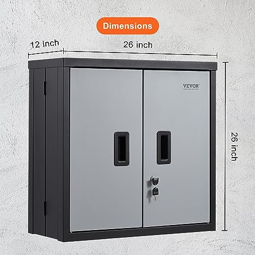 VEVOR Foldable Wall Cabinet, Metal Garage Locker Mounted 26" Small Tool Chest 240 LBS Loading Capacity Adjustable Shelf Magnetic Door File for Warehouse Office Home Black - style: Foldable 26"