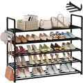 Metal Shoe Organizer,5 Tiers Shoe Storage Shoe Rack with Hooks,Fit 20-25 Pairs,Adjustable Shoe Shelf for Entryway,Hallway,Bedroom,Metal Bottom Support - size: 5 Tier