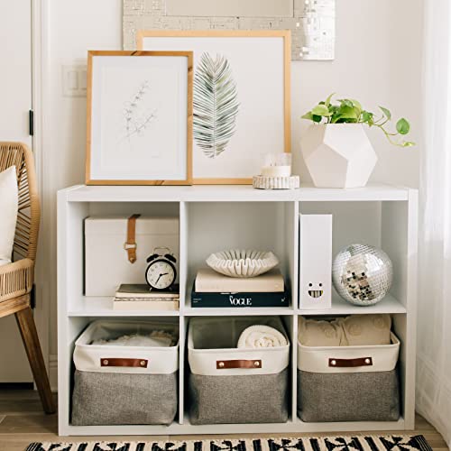 OrganiHaus Extra Large Fabric Storage Baskets for Shelves 3 Pack, 16x13in Closet Storage Bins, Canvas Baskets for Organizing, Linen Closet Organizers, Cloth Basket, Gray/Off-White - color: Gray / Off-White, size: Extra Large - 3pc