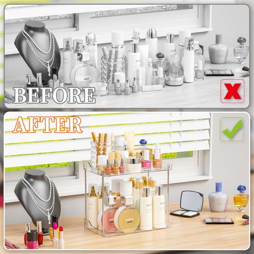 Yieach 2 Tier Bathroom Counter Organizer,Tiered Bathroom Organizer for Makeup,Perfume,Beauty Products,Skincare Organizers Shelf,Vanity Storage Tray for Bedroom,Spice Racks for Kitchen Corner,Rectangle - style: Rectangular