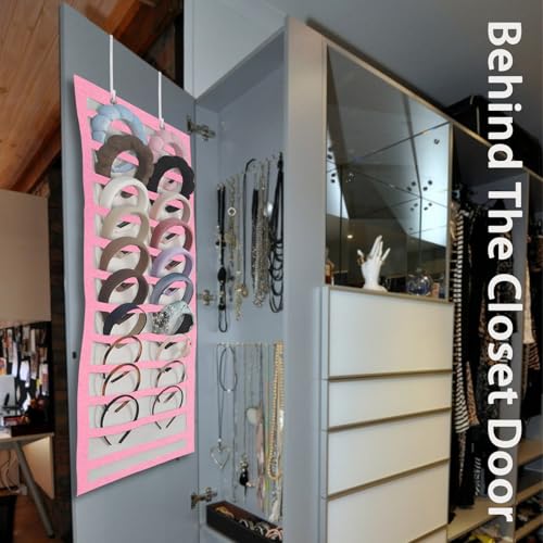 Artilife Hanging Headband Holder for Over the Door and Closet, 24 Slots Felt Head Band Organizer Shelf - color: Pink