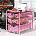 Simple Houseware Stackable 3 Tier Sliding Basket Organizer Drawer, Pink - color: Pink, size: 3-Tier