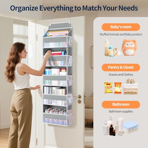 Yecaye Over The Door Organizer Storage, 5-Tier Heavy Duty Door Organizers Hanging with 10 Side Mesh Pockets, 44 lbs Load Capacity Behind Door Storage for Bathroom Nursery Bedroom Dorm Closet,Grey,1Pc - color: Grey, size: 5 Tier