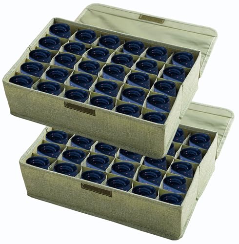AARAINBOW 2 Packs Underwear Socks Ties Storage Organizer with Lids Foldable Closet Drawer Organizer 60 Cells, Fabric Drawer Wardrobe Divider Storage Boxes for Scarves and Lingerie (30 Cell, 2 Green) - color: Green, size: 2*30 Cells
