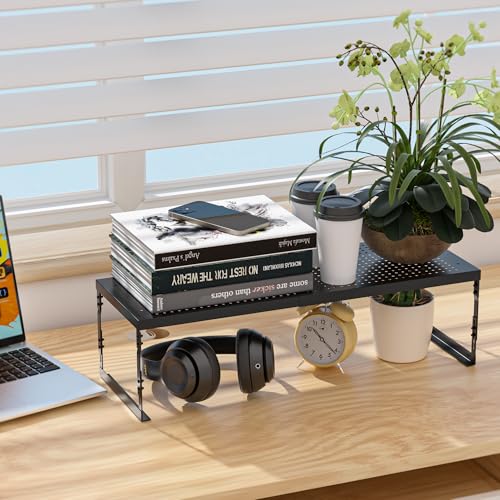Jojocross Adjustable Stackable Metal Storage Shelf Organizer - Expandable Wire Rack with Perforations for Kitchen, Pantry, Bathroom, Cabinet & Office-Compact, Durable & Sturdy (3PACKS/Large/Black) - color: 3packs/Large/Black, size: Large