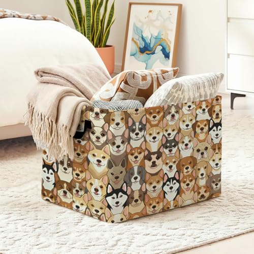 56L Dogs Print Laundry Basket Clothes Hamper with Handles,Foldable Blanket Storage Large Laundry Hamper with Waterproof PE,Toy Storage Bin Organizer,Cube Clothes Organizer,Home Decor - color: Dogs