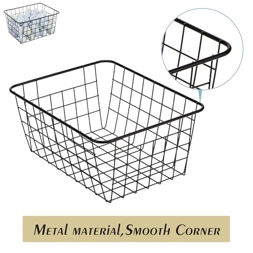 JUNCHU CHERRY Wire Kitchen Storage Basket 4 Packs,Perfect Pantry Organization Accessories Basket,Laundry Baskets,Countertop Organization,Suitable for Kitchen,Bathroom,Bedroom,Tabletop,Stackable,Black - color: Black