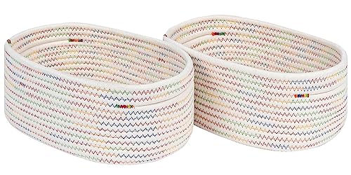 CubesLand Small Woven Baskets,Cute Baskets or Shelf Set 2,Cube Organizer Basket Bin,Soft Toys Storage Basket,Baby Nursery Basket Bin,Home Decor 12"D x 8"W x 5"H Rainbow Stitches - color: Rainbow Stitches, size: 2pcs-Small Basket