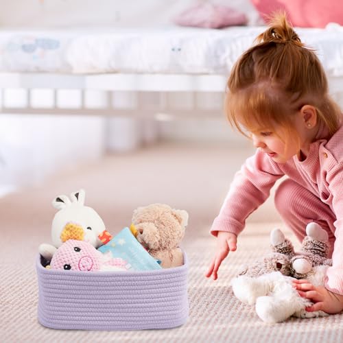 XUANGUO Small Woven Storage Baskets 12“X8”X5“ Decorative Rope Bins for Organizing Shelves, Closets, and Toys, Empty Gift Baskets, Cute Organizer Basket for Home and Office (purple, regular) - color: purple, size: regular