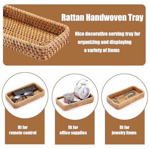 BTSKY Small Remote Basket for Coffee Table Entryway Living Room Rattan Serving Tray 8.3” x 4.7” Handwoven Wicker Baskets Decorative Tray for Wallet Remote Control Trinkets Rings Cosmetics Crackers - color: Natural, size: 8.3 x 4.7 x 1.6 inches