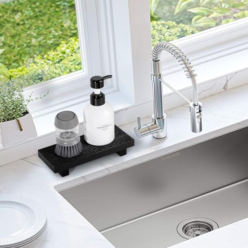 Bathroom Tray Farmhouse Decor Pedestal Stand Wood Riser Display Kitchen Accessories Soap Holder for Sink, Counter, Vanity, 8.7 * 3.6 Black - color: Black, size: 8.7" x 3.6" x 1.6"