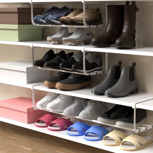 CroBlissful 2 Pcs Expandable Shoe Rack Organizer for Closet 16.5-31.5 Inch Adjustable Retractable Hanging Cabinet Shoe Shelf Dorm Room Storage for Space Saving (White) - color: White