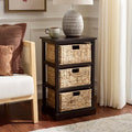 SAFAVIEH Home Collection – Halle Dark Chocolate 3-Drawer Basket Storage Side Table, Coastal Accent Design, Fully Assembled (AMH5738F) - color: Dark Chocolate
