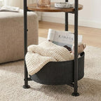 Small Round Side Table with Storage Basket, 3-Tier Narrow End Table Nightstand for Living Room Bedroom, 11.8" Diameter Modern Bedside Table for Small Spaces, Wood Grain & Metal Frame (Rustic Brown) - color: Rustic Brown