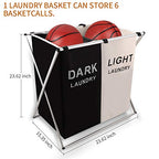 Nicesail Laundry Basket 2 Section Hamper Washing Storage Basket Bag, Folding Hamper Waterproof & Aluminum X-Frame, Cloth Organizer Durable Laundry Basket for Bathroom Home with Carrying Handle - size: 2 sections