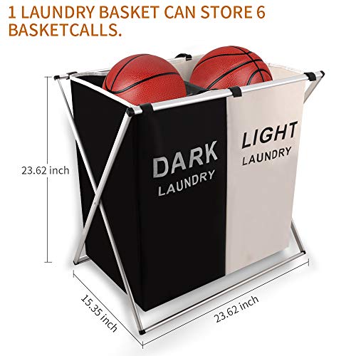 Nicesail Laundry Basket 2 Section Hamper Washing Storage Basket Bag, Folding Hamper Waterproof & Aluminum X-Frame, Cloth Organizer Durable Laundry Basket for Bathroom Home with Carrying Handle - size: 2 sections