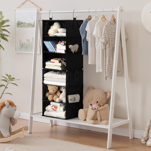StorageWorks Hanging Closet Organizer 6-Shelf, Jumbo Separable Two 3 Shelf Closet Storage Organizer with Side Pockets, Portable Hanging Shelves for Wardrobe, RVs, 13" D x 15" W x 48 ¼"H, Black - color: Black, size: 13"D x 15"W x 48 ¼"H
