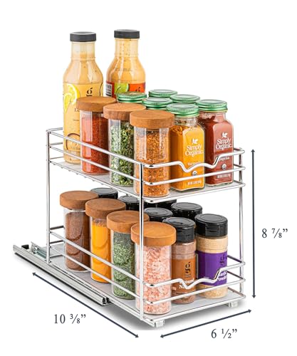 Pull Out Cabinet Organizer for Spices, Cans - Heavy Duty with Lifetime Limited Warranty- Pull Out Spice Rack- Cabinet Pull Out Shelf for Cans,Dishes, Etc, 6.-1/2"W x 10-3/8"D x 8-7/8"H, Chrome - size: 6.5 Inch - Double