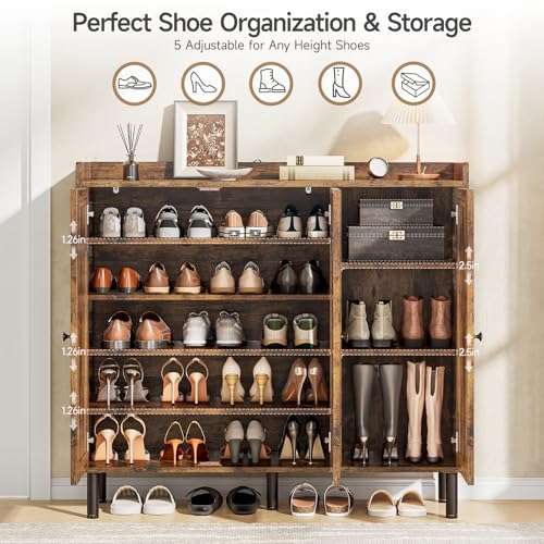 ONBRILL Shoe Cabinet with 3 Doors and Adjustable Shelves, 30 Pairs Shoe Storage Cabinet, 40 Inch Tall Farmhouse Shoe Rack Shoe Organizer Cabinet for Entryway Living Room Closet, Rustic Brown - color: Rustic Brown