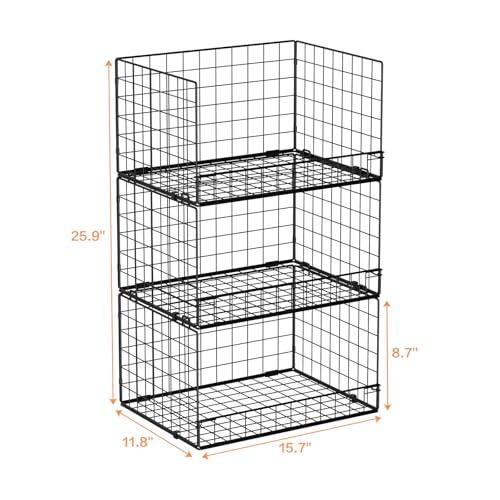 Yociyoga 3-Tier Stackable Closet Organizers and Storage Shelves, Foldable Closet Shelf Organizer, Stackable Storage Bins Drawers for Closet Organizer System, Black(Patent No. 30022416) - color: Black, size: 3-Tier