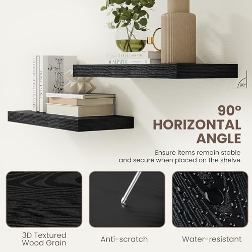 72 Inch Floating Shelves for Wall Set of 1,9.3" Deep Wall Shelves,Rustic Wood Wall Mounted Book Shelves with Invisible Brackets,Extra Long Floating Shelf for Living Room,Laundry Room,Bedroom,Black - color: Black, size: 72 Inch,Set of 1
