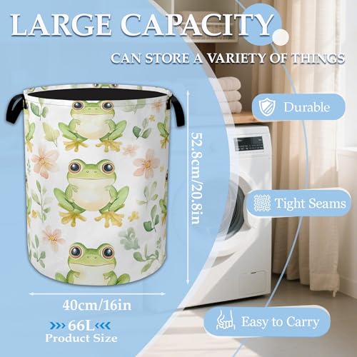 Cartoon Frog Flowers Laundry Hamper Collapsible Laundry Basket Portable Clothes Toy Storage Bin for Bathroom Bedroom Room Decor 16 X 20.8 Inch - color: Cartoon Frog Flowers