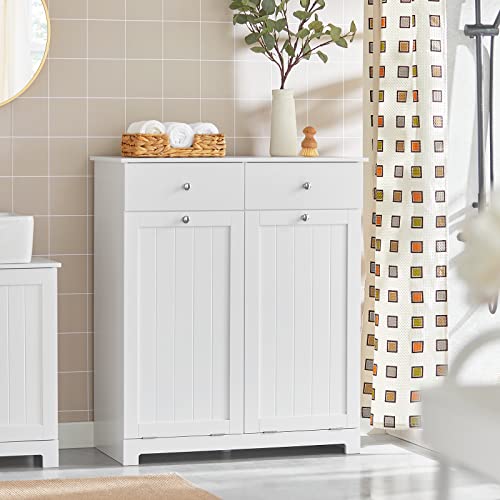 Haotian Tilt-out Bathroom Laundry Cabinet Hidden Hamper Organizer with Double Baskets and Drawers Storing Unit Storage Chest Cupboard, White BZR33-W - color: White, size: 2 Baskets